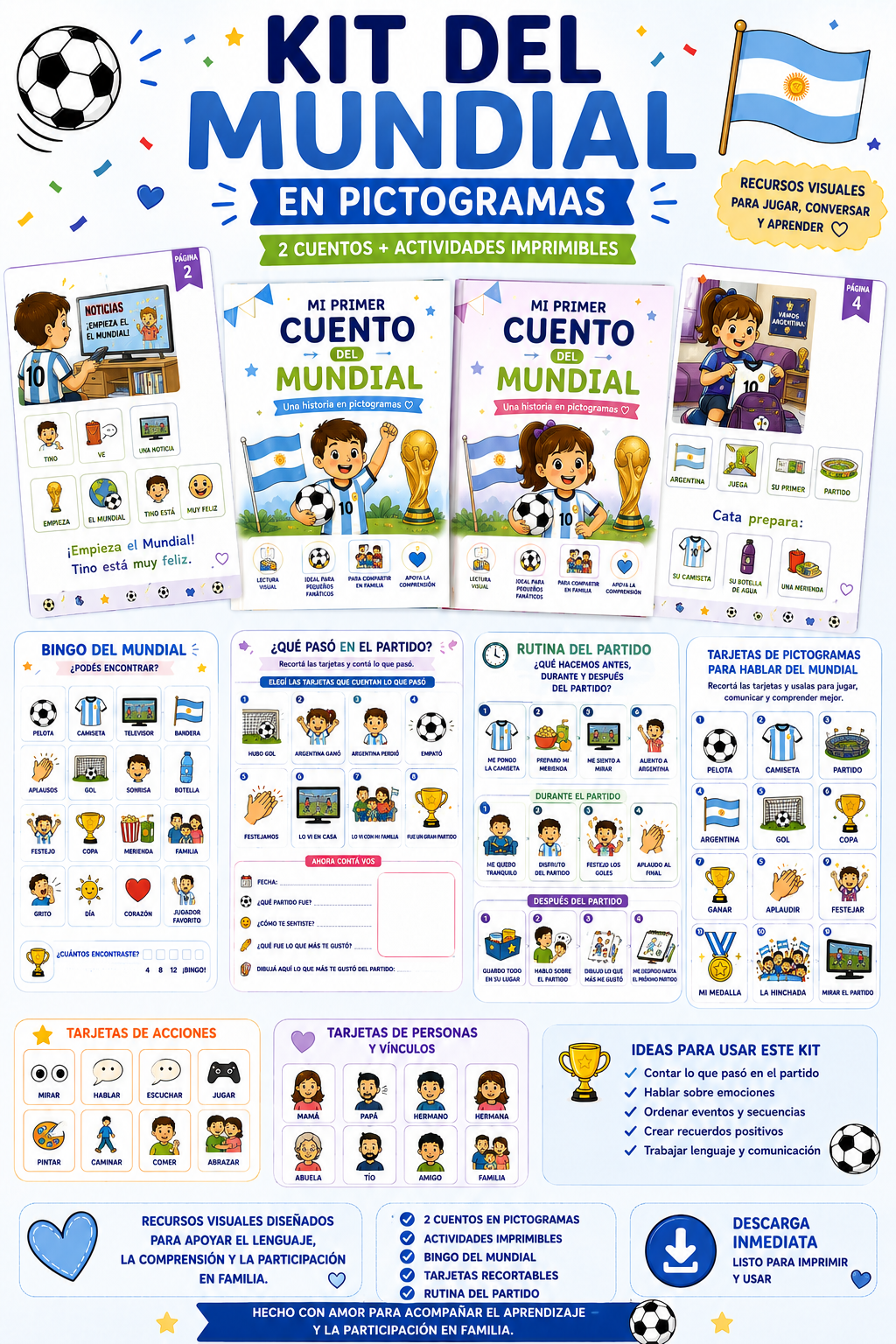 KIT DEL MUNDIAL TEA /TEL - Un cuento en pictogramas para vivir el Mundial en familia. 💙🇦🇷⚽